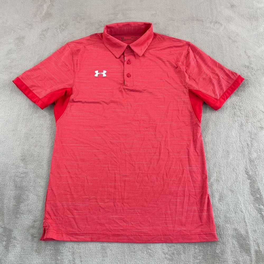 Under Armour Tech Golf Polo Shirt Men Medium Heather Red Performance Loose NWOT